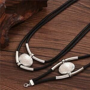 Silver Tone and Black Boho Western Double Layered Chunky Vintage Jewelry Set